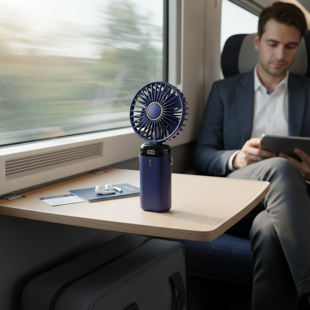 Ventilateur Portable AirNova Rechargeable 5 Vitesses | Mini Ventilateur Pliable avec Écran LED | Fraîcheur Optimale Bureau Voyage