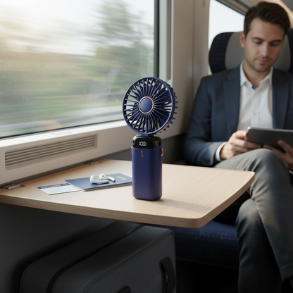 Ventilateur Portable AirNova Rechargeable 5 Vitesses | Mini Ventilateur Pliable avec Écran LED | Fraîcheur Optimale Bureau Voyage